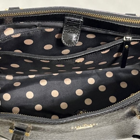 KATE SPADE New York Tri-Compartment Black Textured Patent Leather Tote - Picture 11 of 16